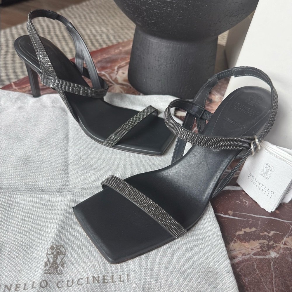 Brunello Cucinelli Elegant Black Strappy Sandals
